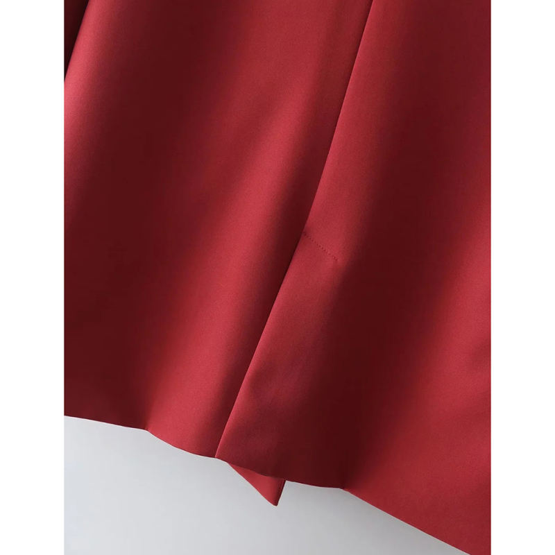 Red Lapel Collar Button Solid Color Blazer TQK260054-3