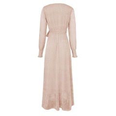 Champagne Sequin V Neck High Split Maxi Dress TQK311352-53