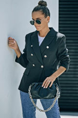 Black Double Breasted Lapel Collar Pocketed Blazer LC852396-2