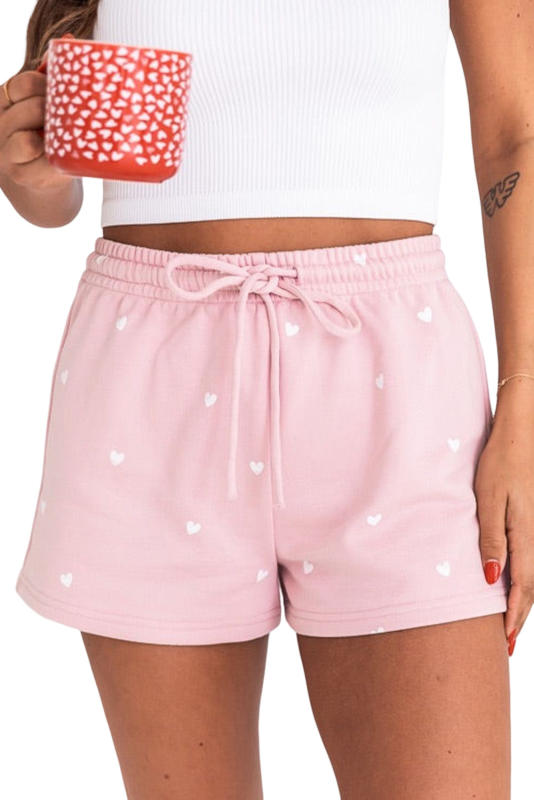Pink Cute Heart Print Drawstring Lounge Shorts LC731198-10