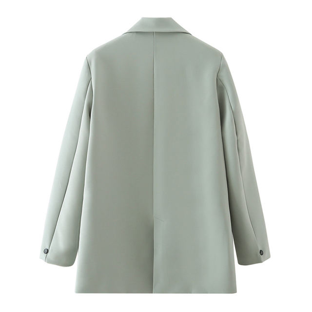 Light Green Lapel Collar Button Solid Color Blazer TQK260054-28
