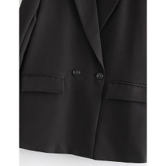 Black Lapel Collar Button Solid Color Blazer TQK260054-2
