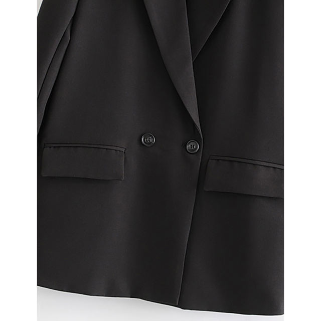 Black Lapel Collar Button Solid Color Blazer TQK260054-2