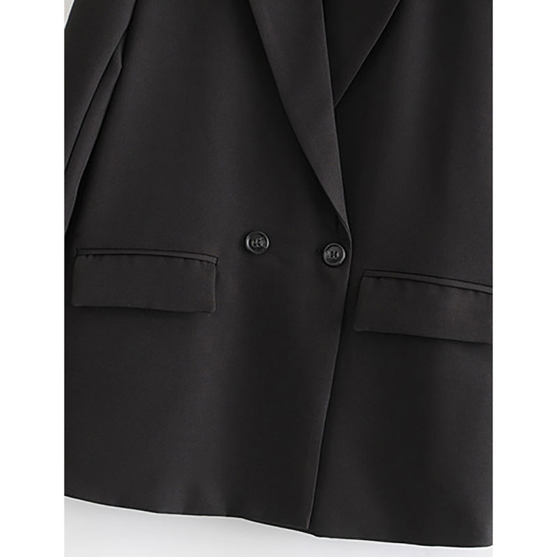 Black Lapel Collar Button Solid Color Blazer TQK260054-2