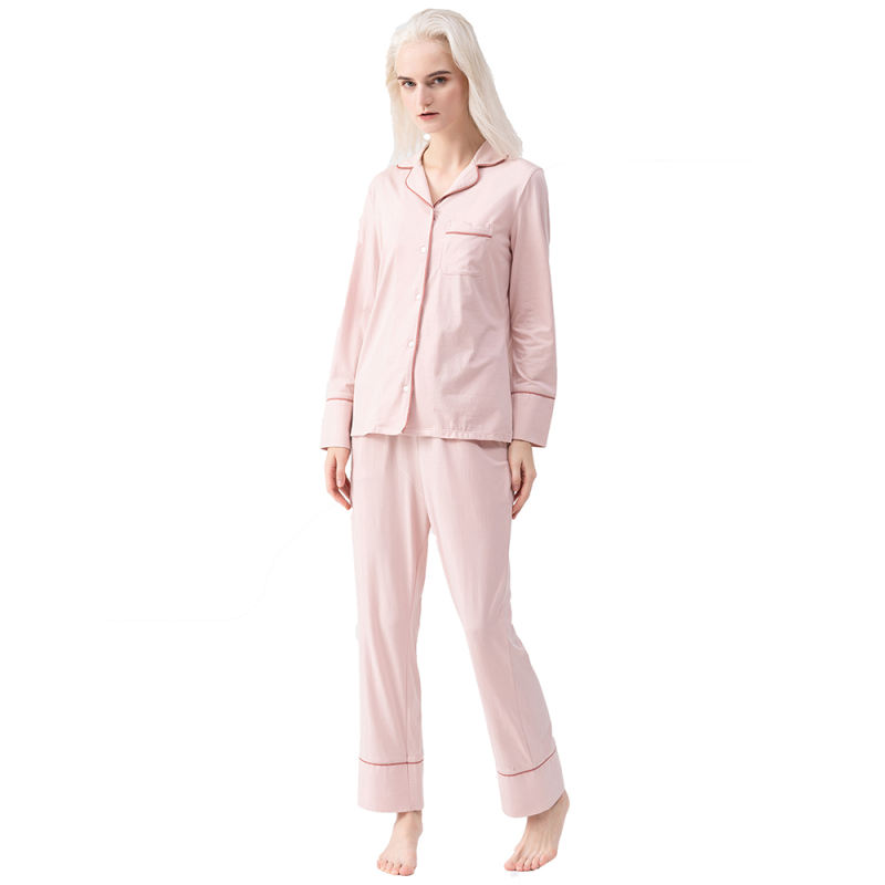 Pink Button Shirt with High Waist Pant Pajamas Set TQE90120-10