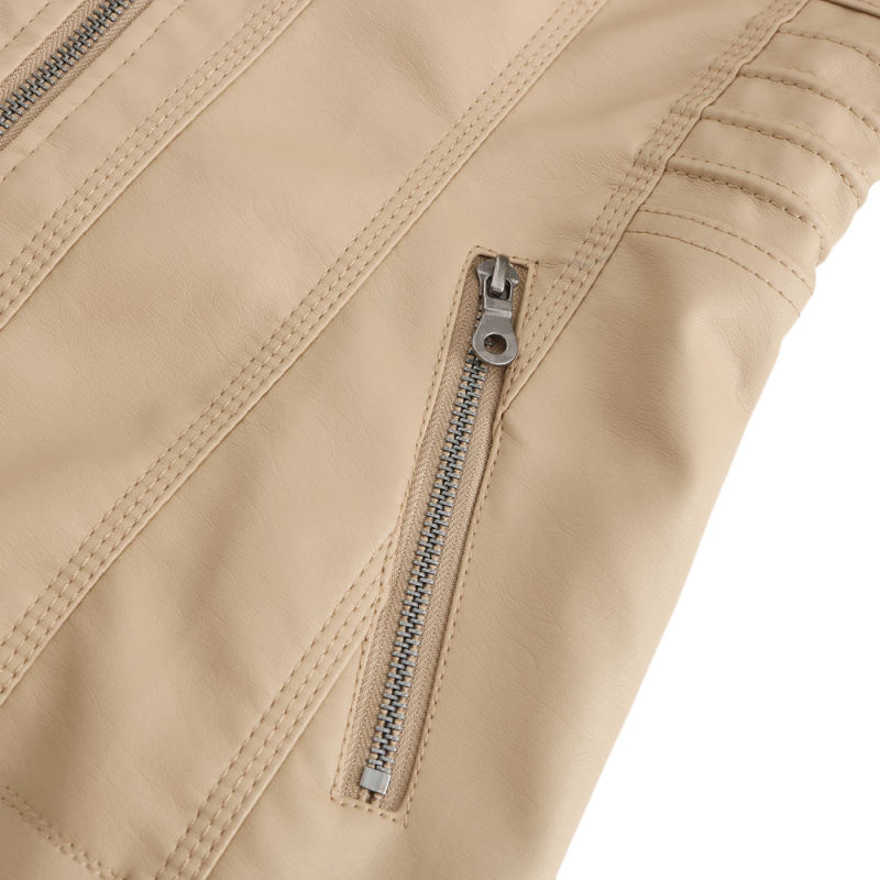 Apricot Removable Hooded Washed PU Leather Jacket TQK280096-18