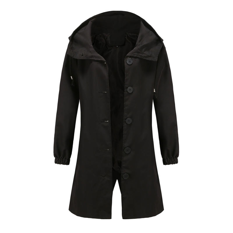 Black Weatherproof Hooded Outdoor Rainproof Coat TQK280160-2