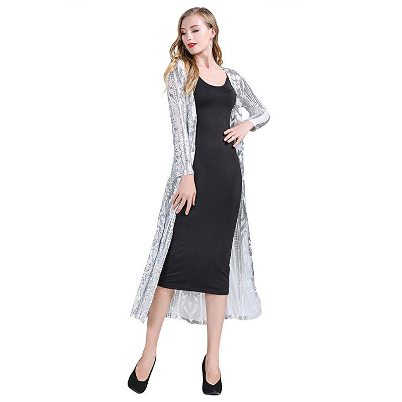 Silver Sequined Perspective Long Cardigan TQK280045-13