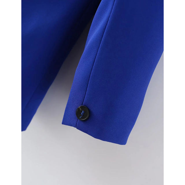 Blue Lapel Collar Button Solid Color Blazer TQK260054-5