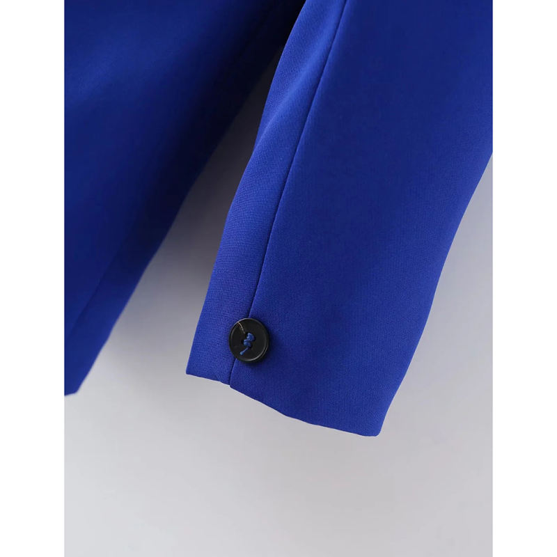 Blue Lapel Collar Button Solid Color Blazer TQK260054-5