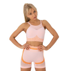 Orange Splice Pink Sports Bra With Shorts Set TQK710234-10
