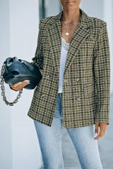 Black Plaid Double Breasted Lapel Collar Blazer LC852395-2