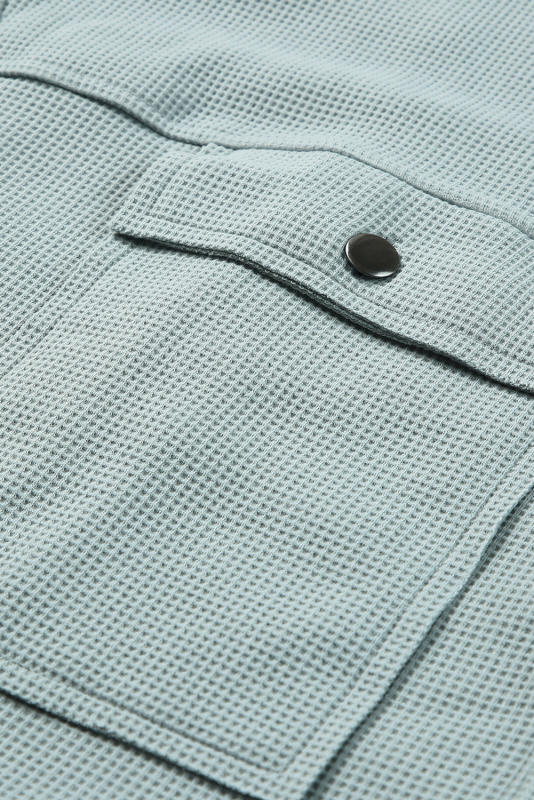 Sky Blue Waffle Knit Buttons Cropped Jacket with Pockets  LC8512529-4