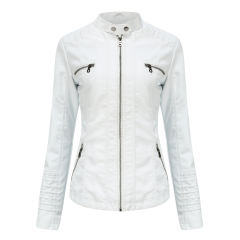 White Removable Hooded Washed PU Leather Jacket TQK280096-1