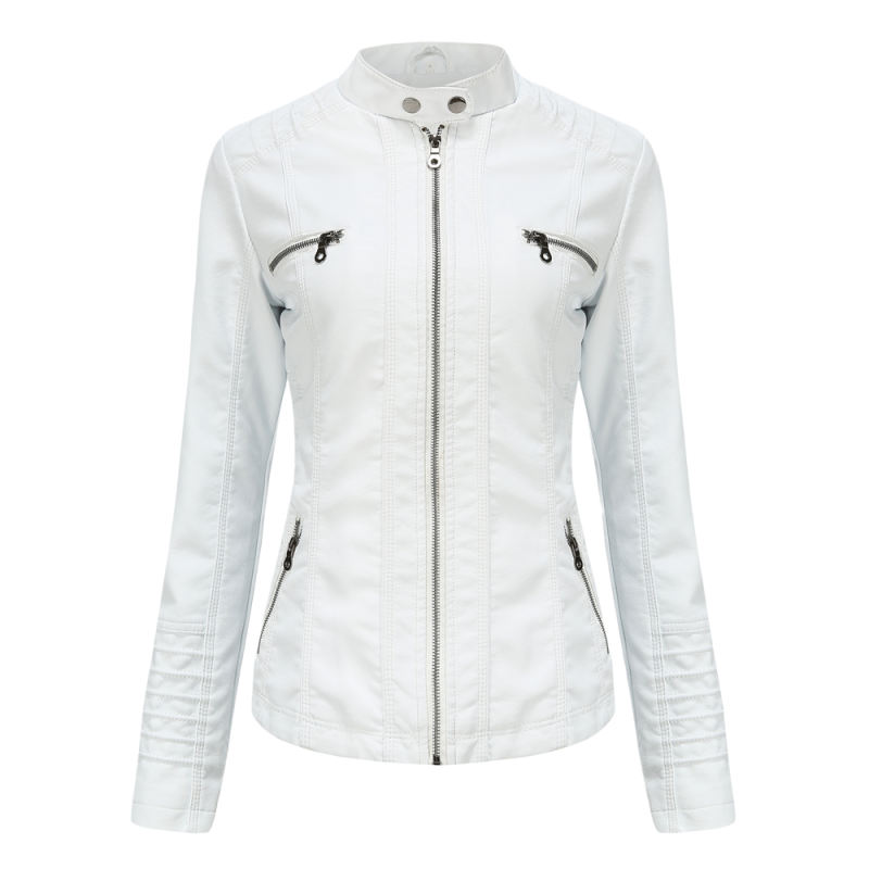 White Removable Hooded Washed PU Leather Jacket TQK280096-1