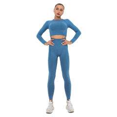 Ink Blue Seamless Long Sleeve Yoga Sports Set TQE00135-81
