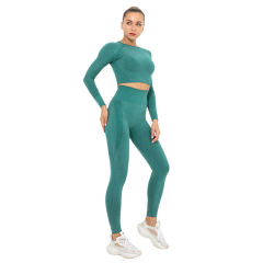 Dark Green Seamless Long Sleeve Yoga Sports Set TQE00135-36