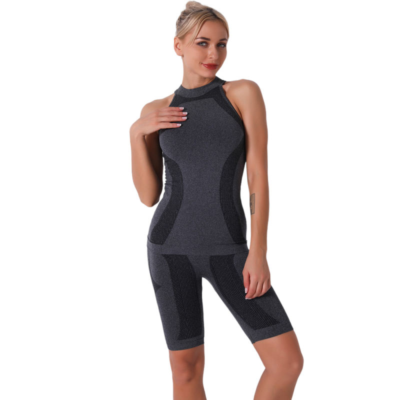 Dark Gray Seamless Sleeveless Tank Sports Set TQE00136-26