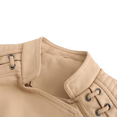 Khaki Zipper Slim Fit Motorcycle PU Leather Jacket TQK280090-21