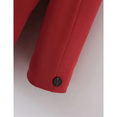 Red Lapel Collar Button Solid Color Blazer TQK260054-3