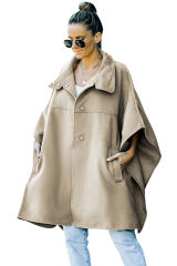 Khaki Snap Button Turn-down Collar Cape Coat LC859002-16
