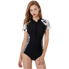 Black Zipper Printed Surfing Rashguard TQK620133-2