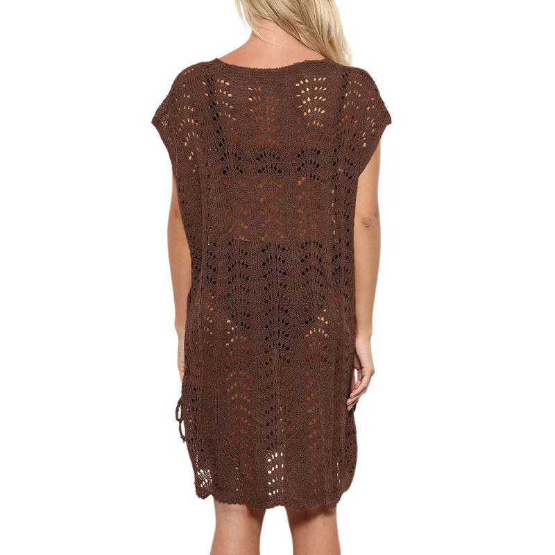 Brown Side Lace-up Hollow-out Beach Cover TQK311447-17