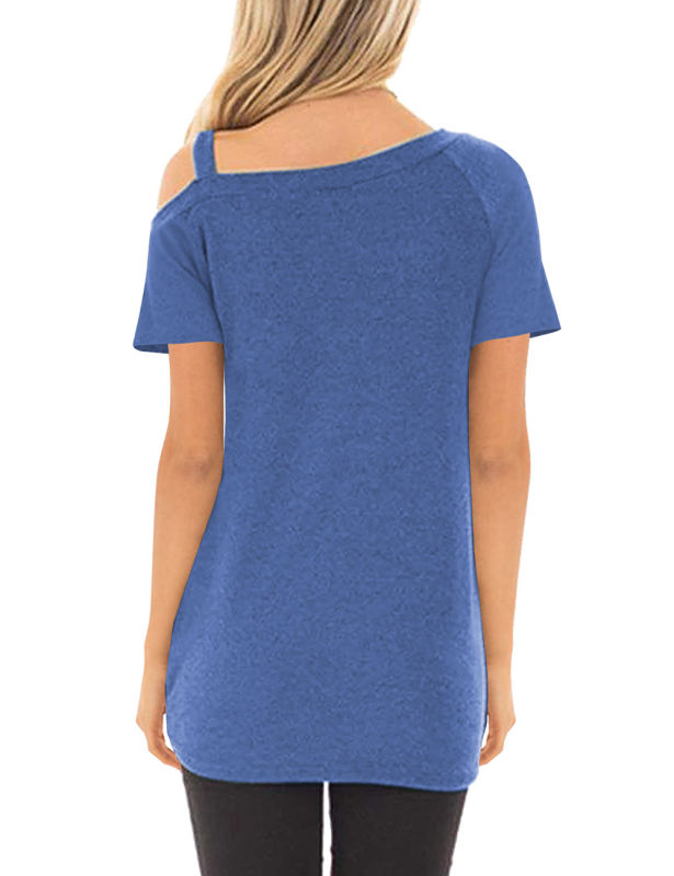 Blue Cold Shoulder Knot Twist Front Short Sleeve Tunic Tops