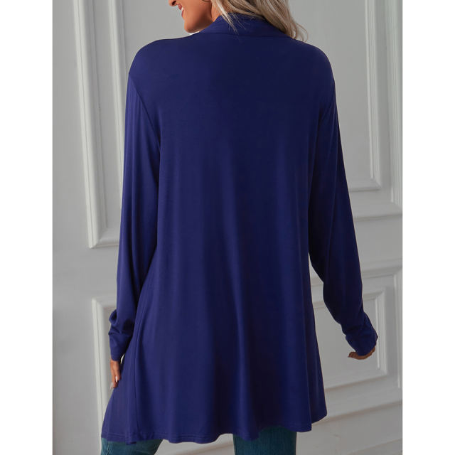 Navy Blue Cotton Blend 1/2 Sleeve Lightweight Small Coat TQK280179-34