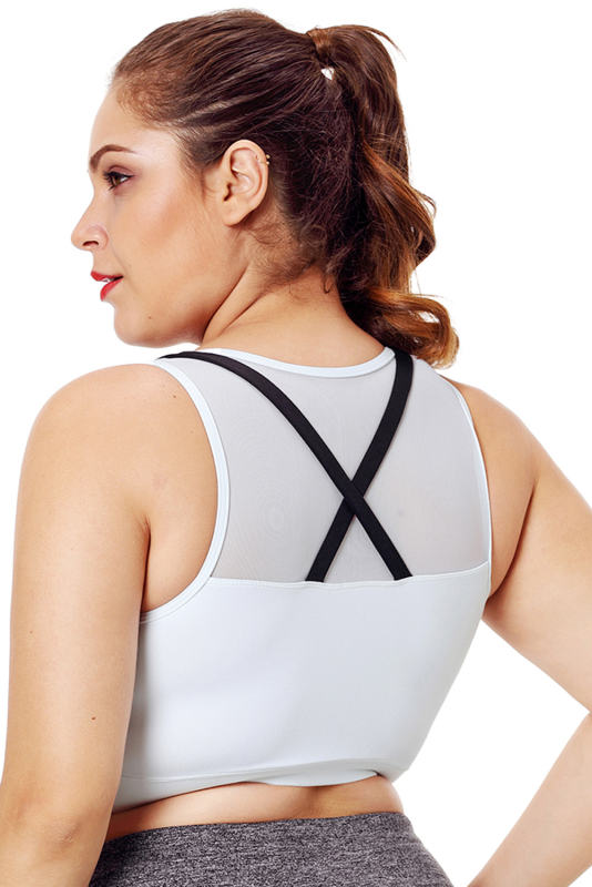 Black Strap Detail White Yoga Crop Top