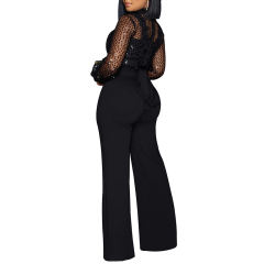 Black Back Lace-up Long Sleeve Sequin Jumpsuit TQK550346-2