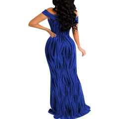 Blue Shiner V-Neck Fishtail Evening Dress TQK311174-5