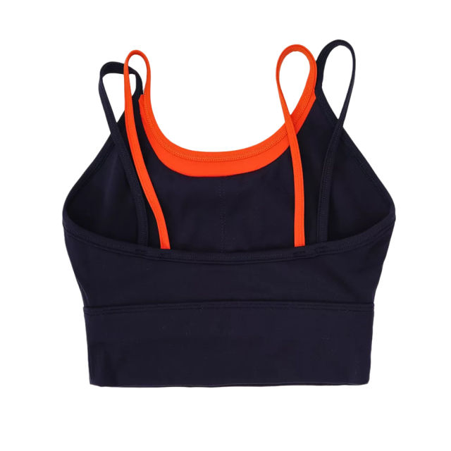 Dark Blue Fake Two-pieces Bra with Pant Yoga Set TQE91350-77