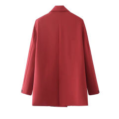 Red Lapel Collar Button Solid Color Blazer TQK260054-3