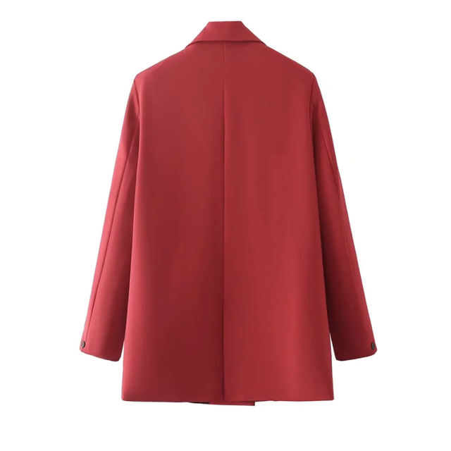 Red Lapel Collar Button Solid Color Blazer TQK260054-3