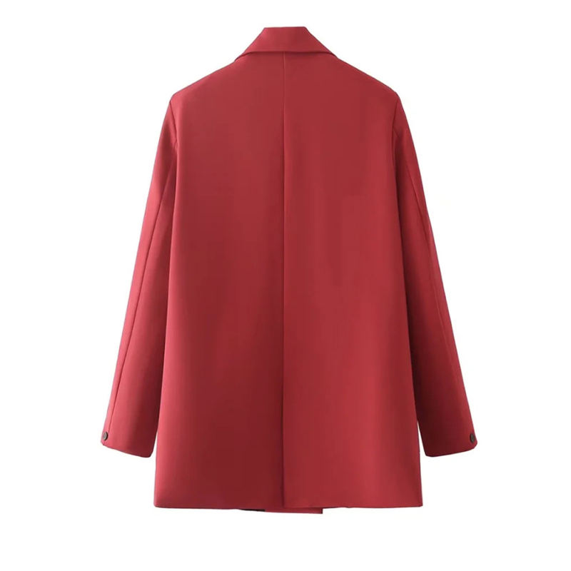 Red Lapel Collar Button Solid Color Blazer TQK260054-3