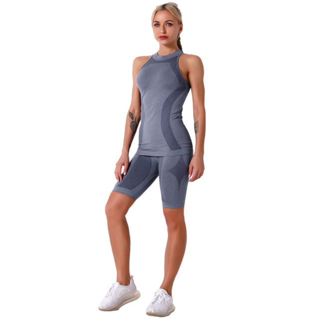 Navy Blue Seamless Sleeveless Tank Sports Set TQE00136-34