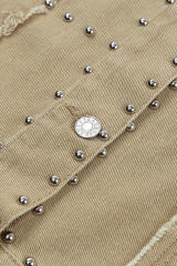Khaki Frayed Trim Rivet Denim Jacket LC788104-16