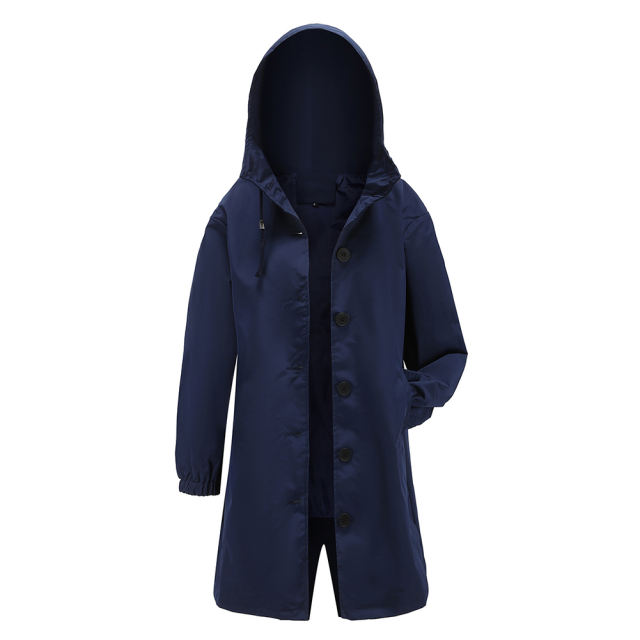 Navy Blue Weatherproof Hooded Outdoor Rainproof Coat TQK280160-34