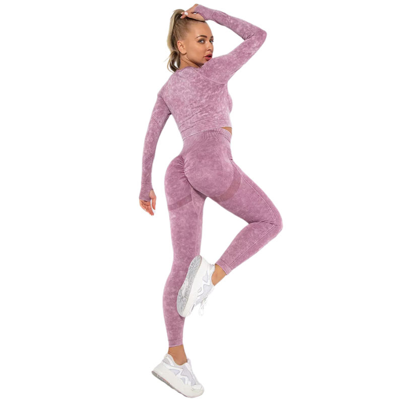 Wine Red Nylon Seamless Long Sleeve Pant Yoga Set TQE91361-103