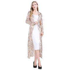 Apricot Sequined Perspective Long Cardigan TQK280045-18