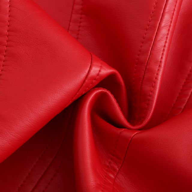 Red Stand Collar Zipper Detail PU Leather Jacket TQK280094-3