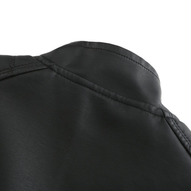 Black Slim Fit Stand Collar PU Motorcycle Jacket TQK280091-2