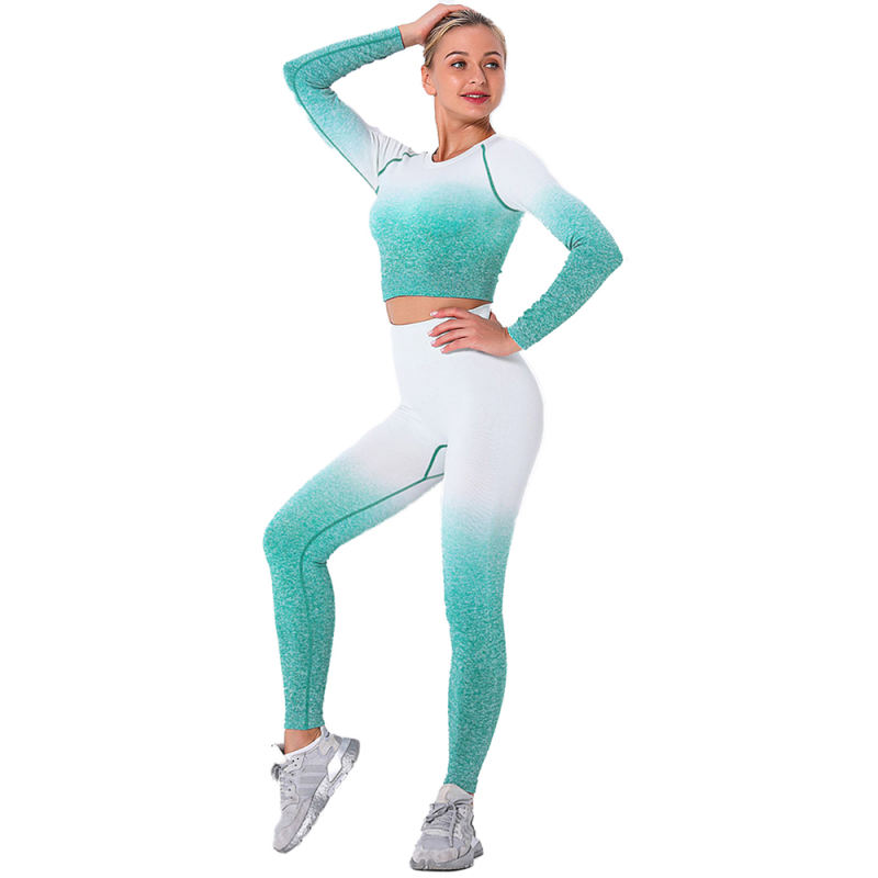 Green Gradient Long Sleeve Sports Set TQE00131-9