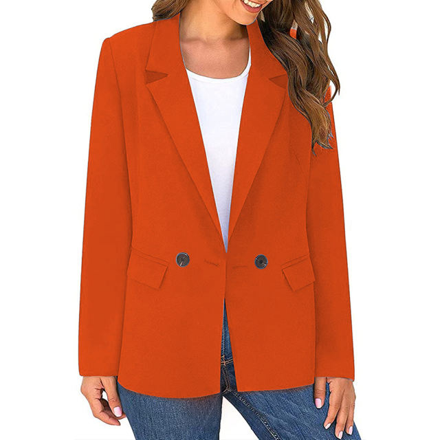 Orange Lapel Collar Button Solid Color Blazer TQK260054-14