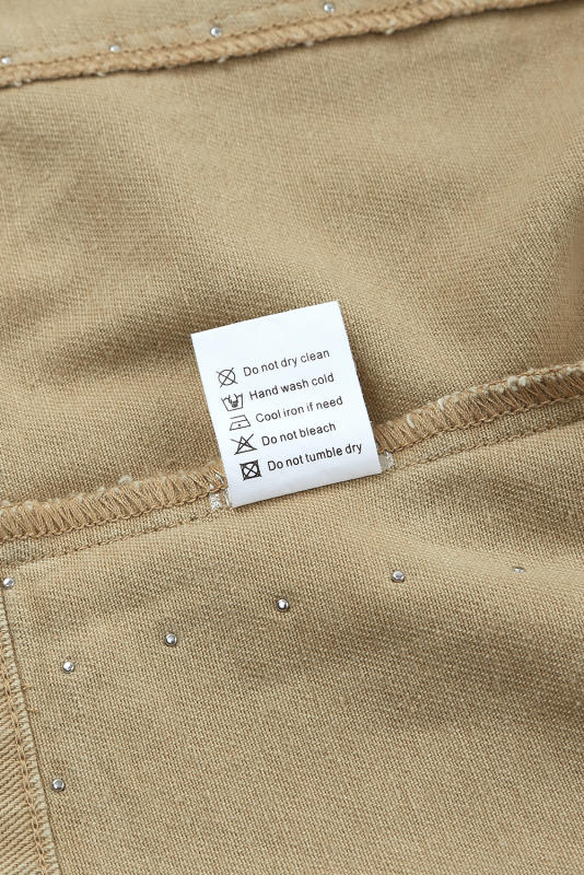 Khaki Frayed Trim Rivet Denim Jacket LC788104-16
