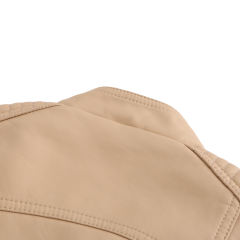 Khaki Zipper Slim Fit Motorcycle PU Leather Jacket TQK280090-21