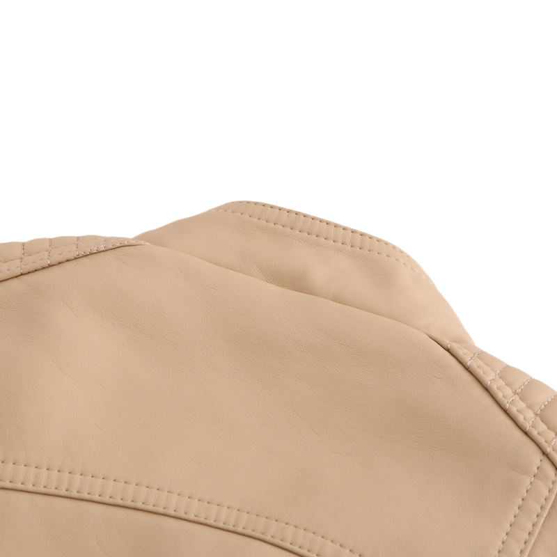Khaki Zipper Slim Fit Motorcycle PU Leather Jacket TQK280090-21