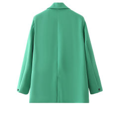 Green Lapel Collar Button Solid Color Blazer TQK260054-9