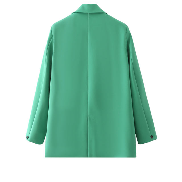 Green Lapel Collar Button Solid Color Blazer TQK260054-9
